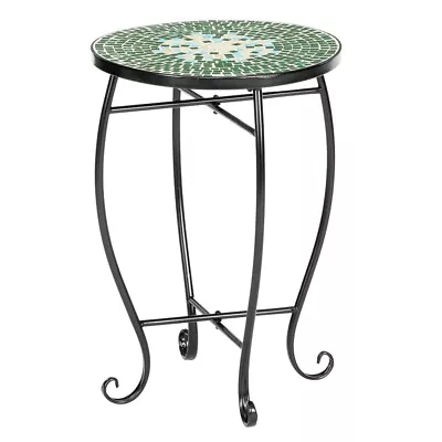 Mosaic Round Terrace Bistro Table With Coloured Glass Green Flowers Mosaic • $53