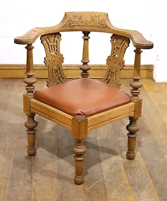 Antique Style Gothic Carved Oak Corner Occasional Hall Chair • £125