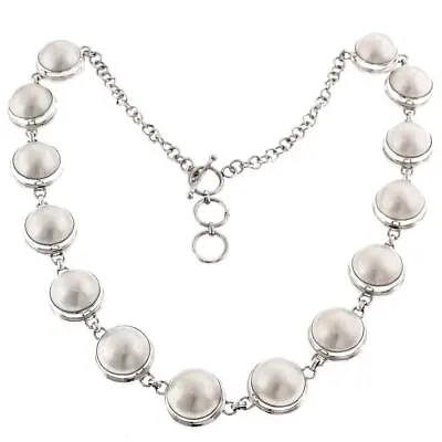 925 Silver 14pc White Mabe Cultured Pearl Strand Sterling Necklace 20  • $249.95