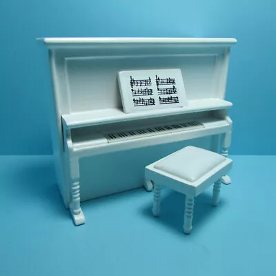 Dollhouse Miniature Beautiful Upright Piano In White With Bench D7083 • $24.29