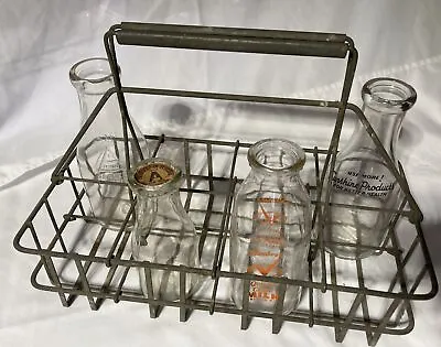 Vintage Metal Aluminum Bottle Milk Carrier Caddy-With Vintage 4 Milk Bottles • $55