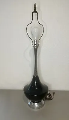 Mid-Century Haeger Black & Chrome Genie Bottle Table Lamp • $80