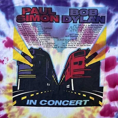 Vintage 1990s Bob Dylan & Paul Simon In Concert  Tour Tee 90s. Sz XL. Tye Dye • $60.38