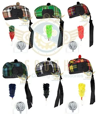 Scottish GLENGARRY KILT CAP Military Piper Kilt Hat Various Clan Tartan Colors • $24