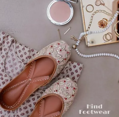 Zardozi Pearl Beaded Punjabi Juttis Mojari Khussa Flats Slipons Wedding Shoes • $46