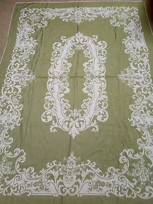 VTG Linen Damask  Tablecloth Green 68 X 48 .   • $9.99