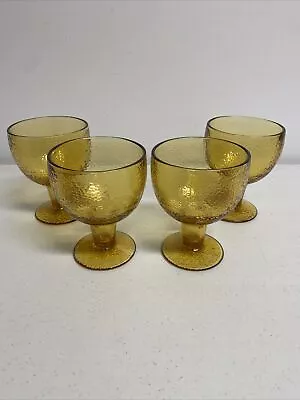 Vintage 70s Textured Amber Glass Large Pedestal Goblets - Lot Of 4 • $14.99