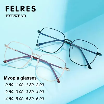 Metal Square Myopia Nearsighted Glasses For Men Women Square Oversize Glasses • $8.99