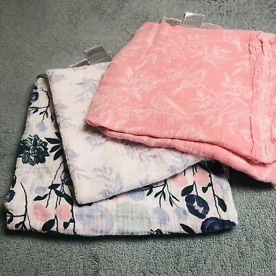 Aden + Anais Muslin Swaddle Blankets Lot Of 3 Birds/Floral/Pastels • $28