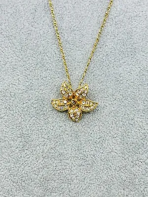 J. Crew Necklace Flower Pave Rhinestone Pendant 1  Gold Tone Minimalist 26  • $29.95