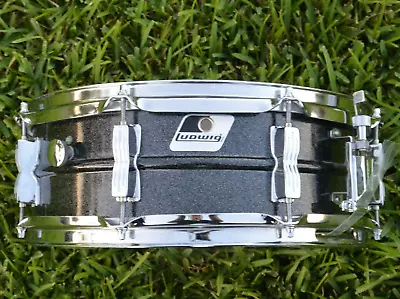 VINTAGE LUDWIG 5X14 BLACK GALAXY ALUMINUM ACROLITE SNARE DRUM For YOUR SET! J414 • $539.48