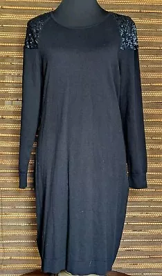 TOMMY BAHAMA Womens L Black Sequin Patch Stretch Knit Cocoon Midi Cruise Dress • $15