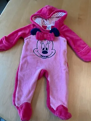Vintage Disney Baby Minnie Mouse Fleece Footed Hooded 1 Piece Pajama 3/6 Months • $15.99