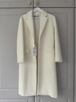 $122.06 • Buy Zara Textured Boucle Coat Medium White Cream Oyster Ecru BNWT