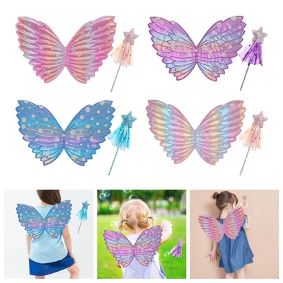 £6.73 • Buy Princess Fancy Dress Set Children Angel Girls Fairy Wings And Star Wand Photo
