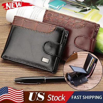 Men Tri-fold Wallet Patchwork Leather Short Purse Coin Pocket Card Holder Wallet • $7.98