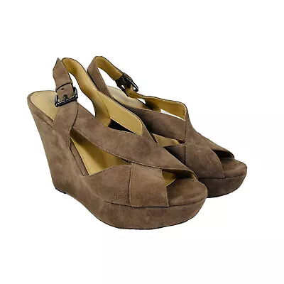 Michael Kors Taupe Suede Ankle Strap Wedge Heels Women's Size 9 M • $22.39