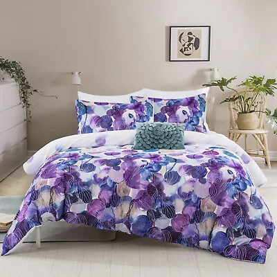 $22.69 • Buy Purple Floral Quilt Cover Set Doona Duvet Single Double Queen King Size Soft Bed