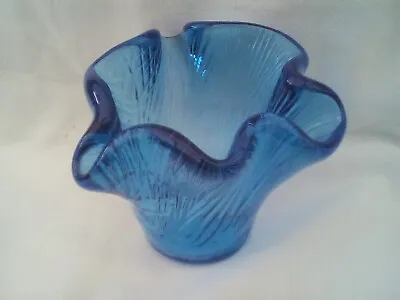 Hadeland Art Glass Vase Cobalt Blue Textured Glass Furu Pattern Norway 1970s • £25