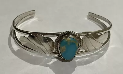 Vintage Native American Navajo Sterling Silver & Turquoise Cuff Bracelet • $15