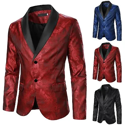 Men's Floral Tuxedo Suit Jacket Dinner Party Prom Wedding Blazer Jackets Coat • $49.32
