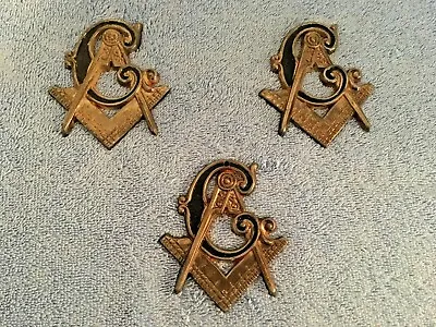 Vintage Masonic Square & Compass Cast Metal Emblem Plaque Door Hanger Lot Of 3 • $50