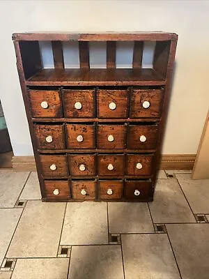 Beautiful Early 16 Drawer Pine Wood Apothecary Cabinet • $500