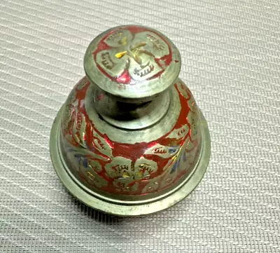 Vintage Brass Elephant Claw Bell Red Floral Design Brass 3  Made In India • $7.99