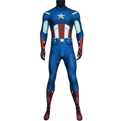 Avengers Captain America Cosplay Blue Jumpsuit Steve Rogers Superhero Costume • $47.71