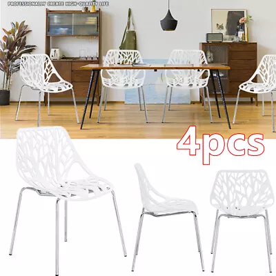 $104 • Buy 4pcs Modern Dining Stackable Chairs Hollow Style Kitchen Dining Room Patio Decor