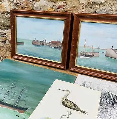 Oil Painting Antique Scottish Harbour Scene  • £80