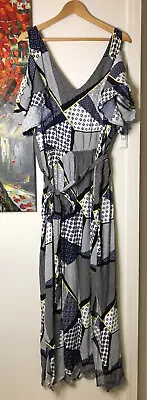 Studio East Katies S 26 Story Roman Holiday Geo Cutabout Maxi Dress + Belt NWT • $24