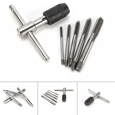 £4.99 • Buy 6Pcs TAP WRENCH & CHUCK SET TOOL T-HANDLE METRIC M3 M4 M5 M6 M8 AND DIE SET F&F