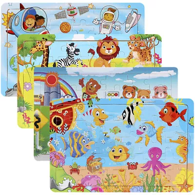 4Pcs Wooden Jigsaw Puzzles For Kids Animal Ocean Puzzles Colorful Wooden StlmM • £9.83
