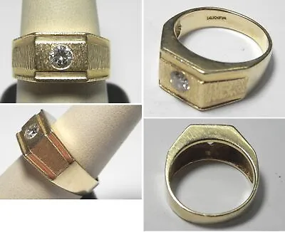 V307 Estate Solid Gents 14K Yellow Gold Solitaire Diamond Mens Ring Sz 9.75 • $1045