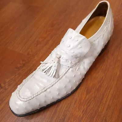 MAUS & HOFFMAN Shoes White Ostrich Leather Tassel  Loafers Slip Ons Size 11.5 A • $95