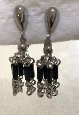 Vintage Park Lane Black And Silver Tone Earrings 40ss • $10
