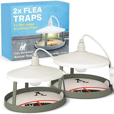Flea Trap X2 Electric Lamp Killer Bulbs Light Disc Pest Control Dome Sticky Pad • £26