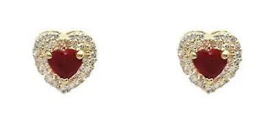 New 18ct Gold Filled Heart Cluster Stud Earrings Ruby Red   Gemstone  256 • £14.99