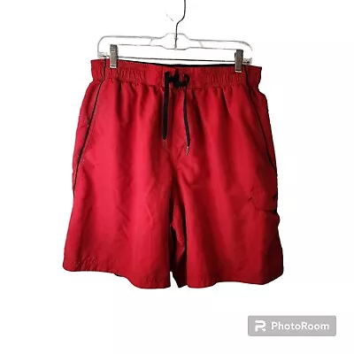 Speedo Men 9 Inch Marina Long Volley Swim Shorts Lined Trunks Red Black Cargo • $10.99