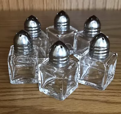6 Individual Mini Salt & Pepper Shakers ~ Cube Shape ~ Silver Tone Screw Lid NEW • $9.50
