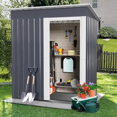 5x3ft Metal Garden Storage Shed Pent Roof Tool House Storage Shed W/Sliding Door • £135.99