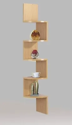 5 Tier Lucca Corner Shelf Floating Wall Mounted Shelves Storage Display Oak Unit • £17.99