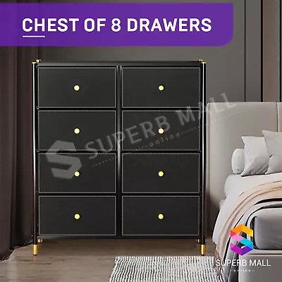 Fabric 8 Chest Of Drawers Storage Cabinet Bedside Table Dresser Tallboy Black • $109.79