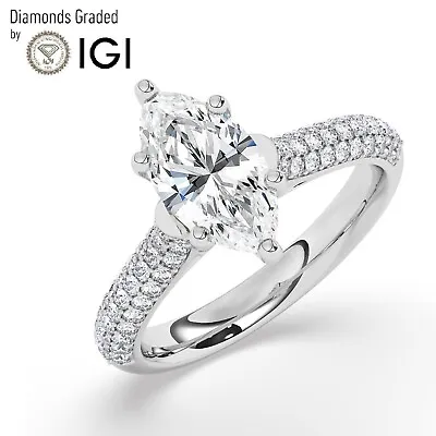 IGI 2CT  Solitaire Lab-Grown Marquise Diamond Engagement Ring 950 Platinum • $3458