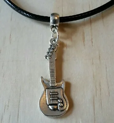 £3.25 • Buy Guitar Leather Necklace 17 Inch Mens Womens Tibetan Silver Pendant A