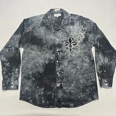 Eighty Eight Shirt Mens XL Black Button Up Tie Dye Wings Grunge Velvet Gothic 88 • $16.99