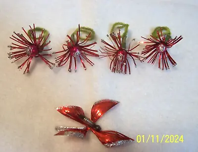 Vintage Christmas Mercury Glass Red Bead Picks Starburst Foil Tinsel Butterfly • $21