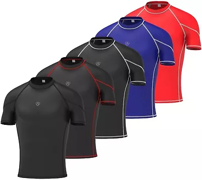 Mens Compression Armour Base Layer Top Half Sleeve Thermal Gym Sports Shirt • £11.01