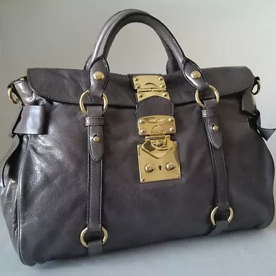 Miu Miu Prada Lux Bow Doctor Handbag Shoulderbag - Pewter Gray - Excellent • $1045